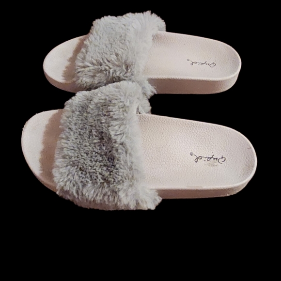 Gray Furry Slide Slippers - Picture 2 of 8